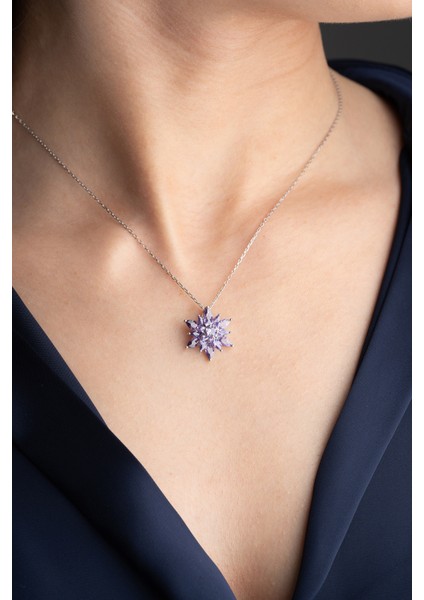 925 Ayar Gümüş Lila Lotus Çiçeği Kolye modelleri