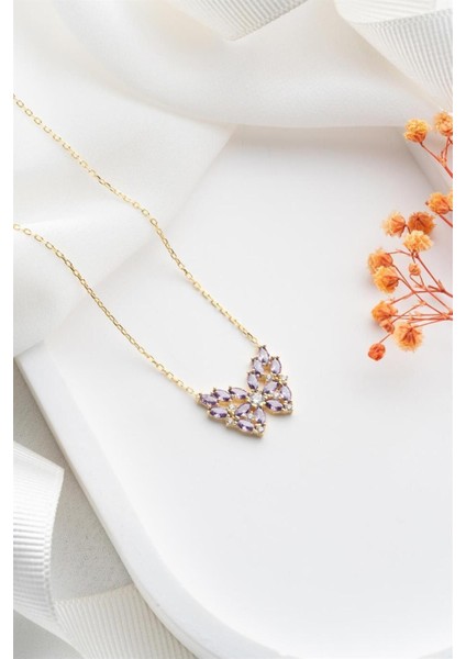 925 Ayar Gold Kelebek Gümüş Kolye