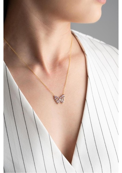 925 Ayar Gold Kelebek Gümüş Kolye modelleri