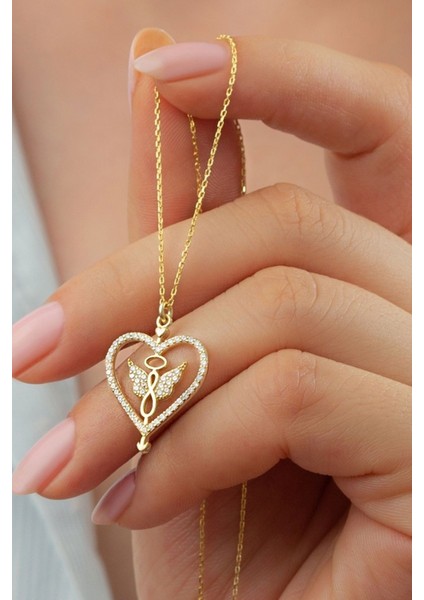 925 Ayar Gold Kelebekli Kalp Gümüş Kolye fiyatları