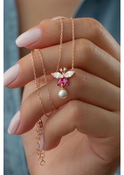 925 Ayar Gümüş Incili Kelebek Kolye fiyatları