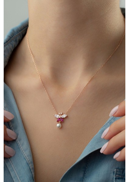 925 Ayar Gümüş Incili Kelebek Kolye modelleri