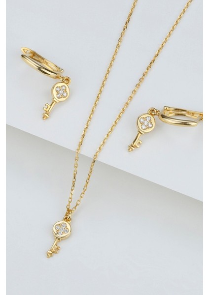 925 Ayar Gümüş Anahtarlı Küpe Kolye Seti