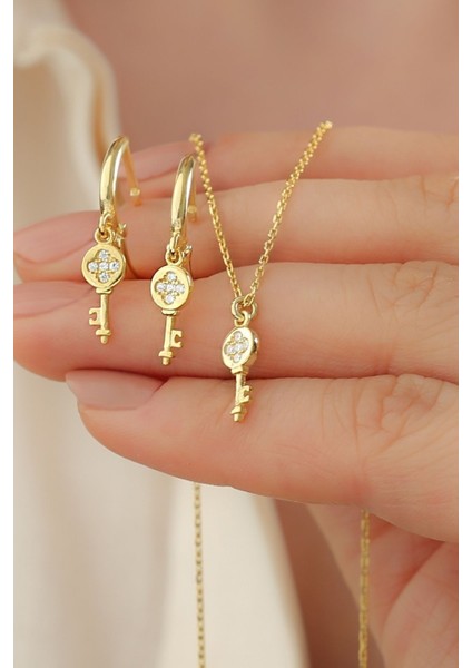 925 Ayar Gümüş Anahtarlı Küpe Kolye Seti fiyatları