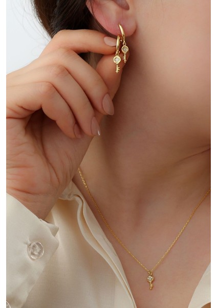 925 Ayar Gümüş Anahtarlı Küpe Kolye Seti modelleri