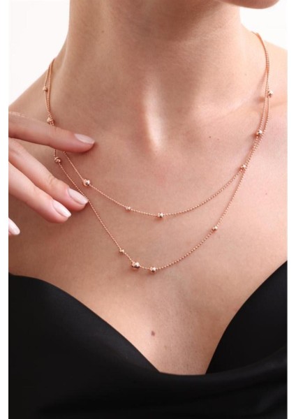 925 Ayar Rose 2 Sıra Dorika Toplu Gümüş Kolye