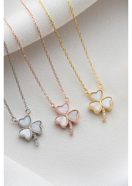 925 Ayar Gümüş Sedefli Yonca Kolye