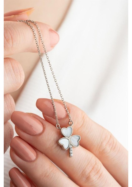 925 Ayar Gümüş Sedefli Yonca Kolye fiyatları