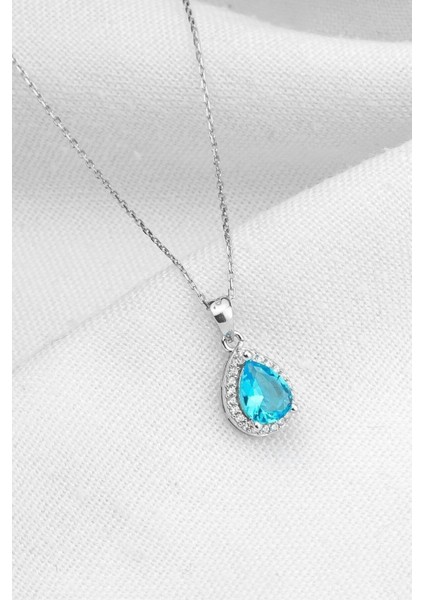 925 Ayar Gümüş Mavi Taşlı Damla Kolye fiyatları