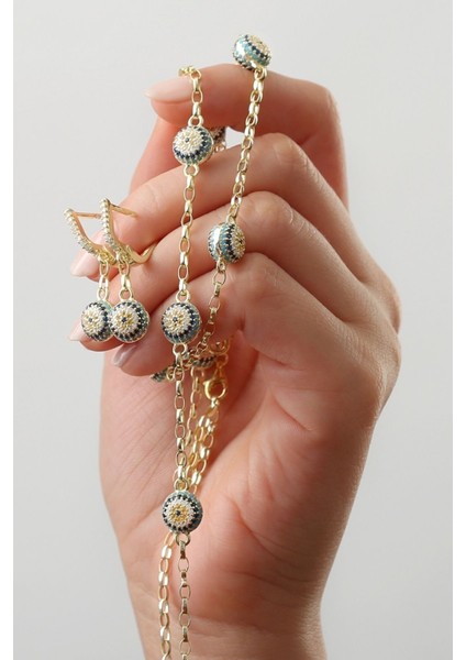 925 Ayar Gümüş Göz Nazarlı Takı Seti ( Kolye-Bileklik-Küpe ) fiyatları