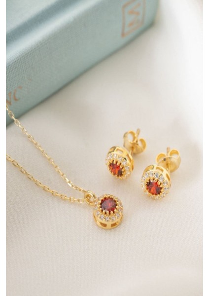 925 Ayar Gümüş Ocak Ayı Doğum Taşı ( Garnet ) Kolye - Küpe Seti fiyatları