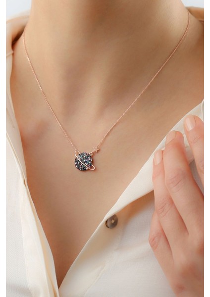 925 Ayar Gümüş Rengarenk Gezegen Kolye