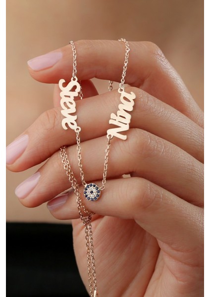 925 Ayar Gümüş Kişiye Özel Isimli Nazarlı Kolye