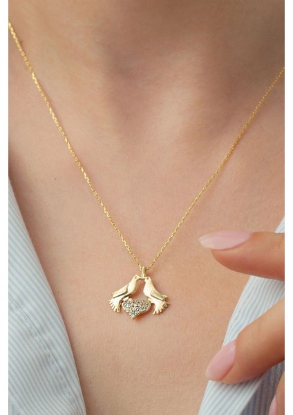 925 Ayar Gold Çifte Kumru Kalpli Gümüş Kolye fiyatları