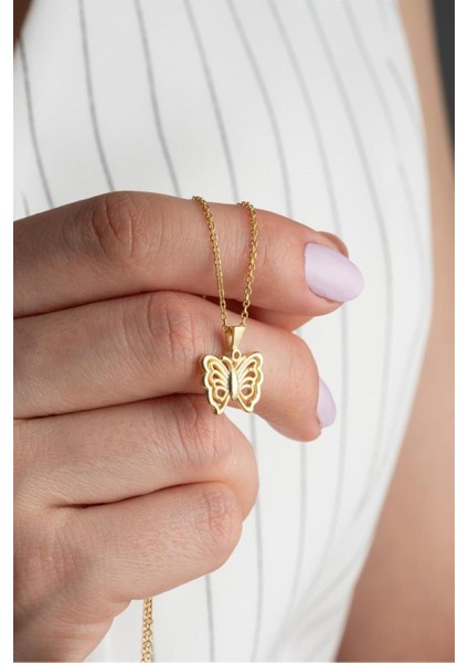 925 Ayar Gümüş Gold Kelebek Kolye fiyatları
