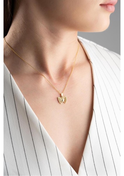 925 Ayar Gümüş Gold Kelebek Kolye modelleri