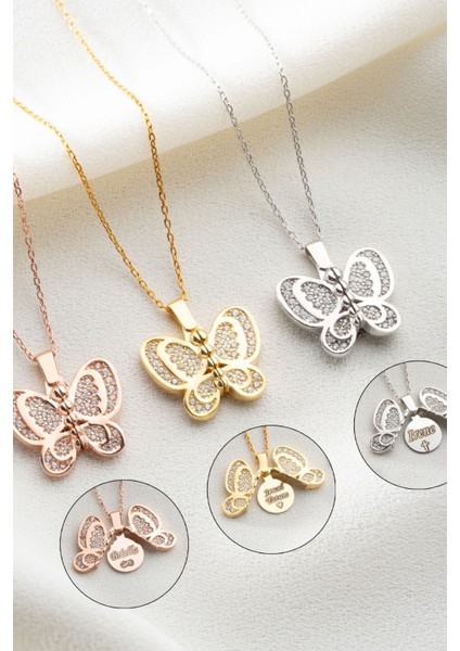 925 Ayar Gümüş Açılabilen Isimli Kelebek Kolye