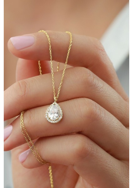 925 Ayar Gümüş Gold Damla Kolye fiyatları