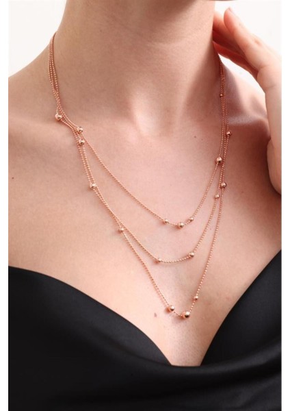 925 Ayar Rose 3 Sıra Dorika Toplu Gümüş Kolye