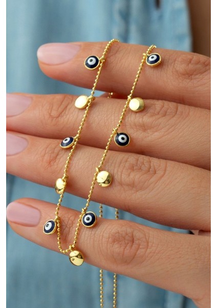 925 Ayar Gümüş Nazarlı Pullu Şans Kolyesi