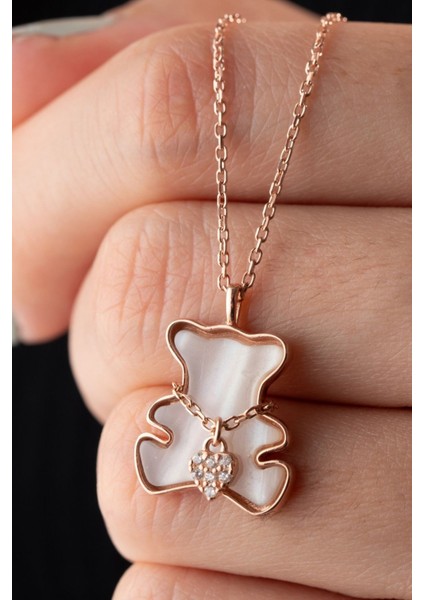 925 Ayar Gümüş Sedefli Ayıcık Kolye fiyatları