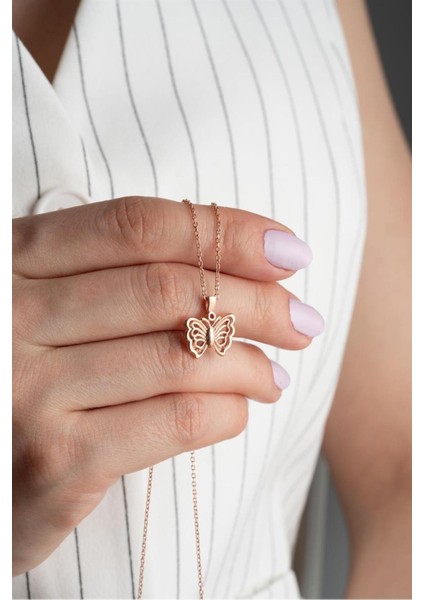 925 Ayar Gümüş Rose Kelebek Kolye fiyatları