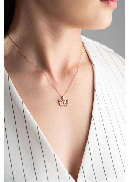 925 Ayar Gümüş Rose Kelebek Kolye modelleri