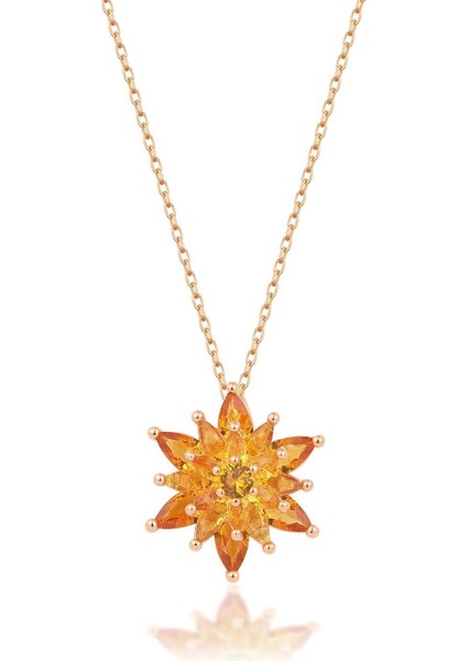 925 Ayar Gümüş 4 Katman Turuncu Lotus Çiçeği Kolye fiyatları