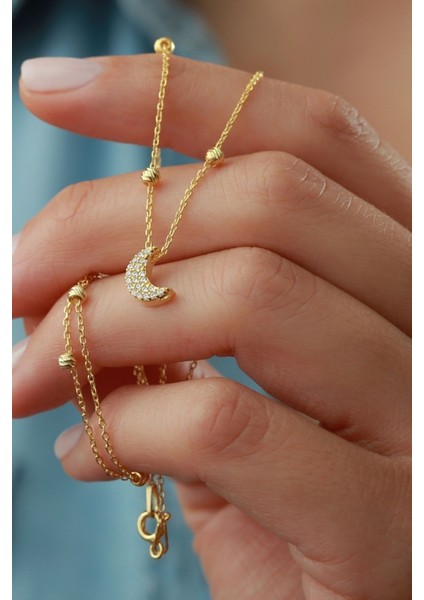 925 Ayar Gümüş Top Zincirli Ay Kolye fiyatları