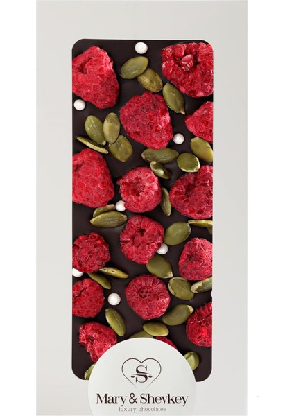 Kuvertür Çikolata Kabak Çekirdeği Inci (Şeker) ve Ahududu Içeren Meyveli Lüks Kuvertür Çikolata 115GRAM (Standart, Bitter Çikolata)