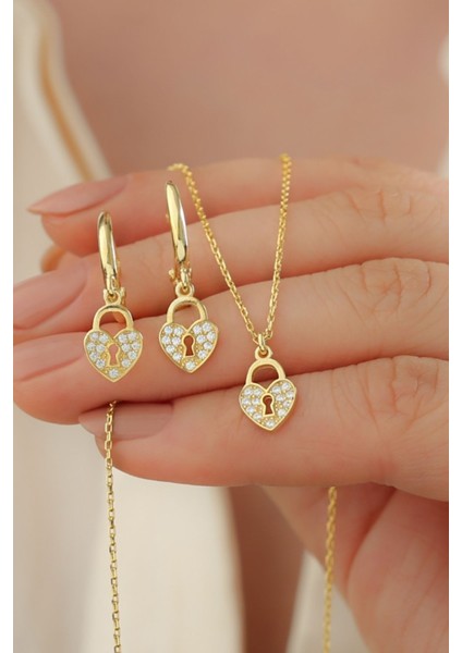 925 Ayar Gümüş Kalpli Küpe Kolye Seti fiyatları