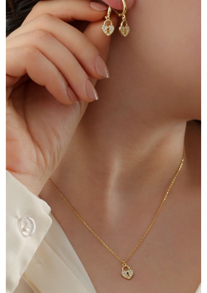 925 Ayar Gümüş Kalpli Küpe Kolye Seti modelleri