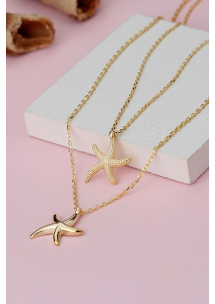 925 Ayar Gümüş Çiftli Deniz Yıldız Kolye