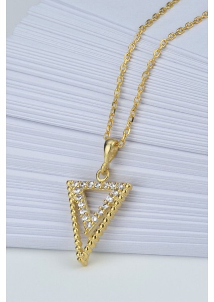 925 Ayar Gümüş Taşlı Üçgen Kolye