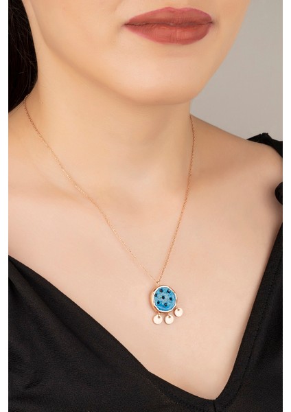 925 Ayar Gümüş Rose Süryani Gözü Yuvarlak Kolye