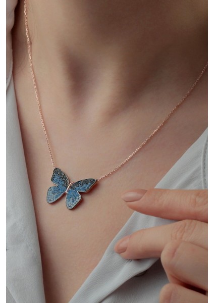 925 Ayar Gümüş Mavi Kelebek Kolye modelleri