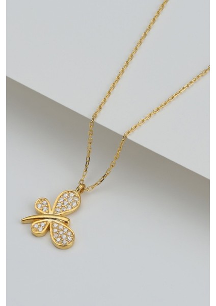 925 Ayar Gümüş Kelebek Model Kolye (Gold)