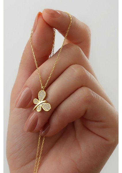 925 Ayar Gümüş Kelebek Model Kolye (Gold) fiyatları