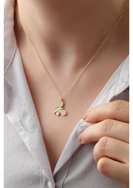 925 Ayar Gümüş Kelebek Model Kolye (Gold) modelleri