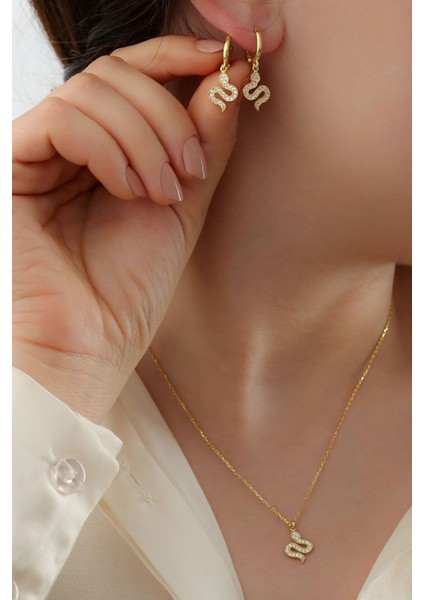 925 Ayar Gümüş Yılanlı Küpe Kolye Seti modelleri