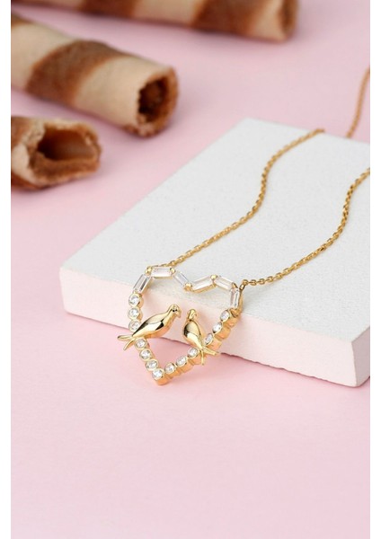 925 Ayar Gümüş Baget Taşlı Çifte Kumru Kolye