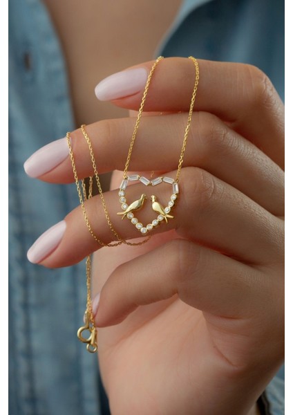 925 Ayar Gümüş Baget Taşlı Çifte Kumru Kolye fiyatları