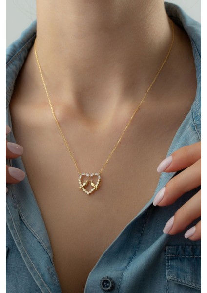 925 Ayar Gümüş Baget Taşlı Çifte Kumru Kolye modelleri