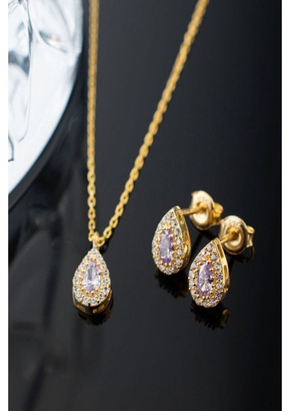 925 Ayar Gümüş Haziran Ayı Doğum Taşı ( Alexsandrite ) Kolye - Küpe Seti