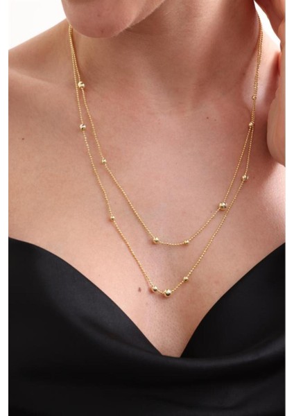 925 Ayar Gold 2 Sıra Dorika Toplu Gümüş Kolye