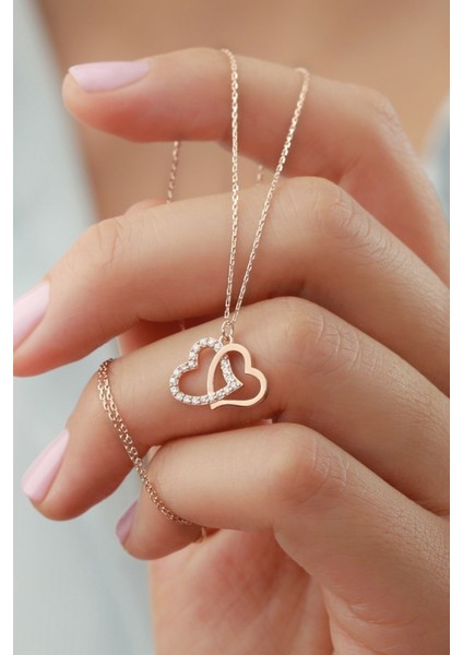 925 Ayar Gümüş Çifte Kalp Kolye