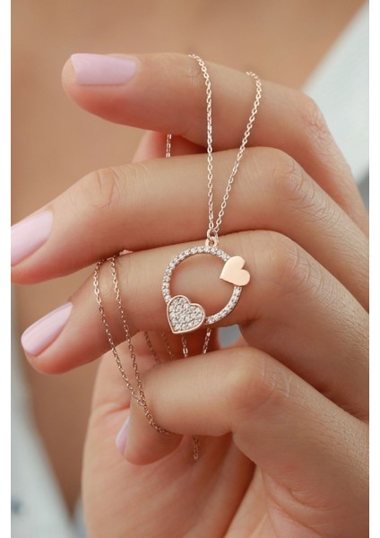 925 Ayar Gümüş Kalpli Halka Kolye