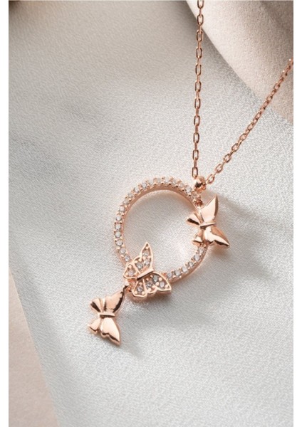 925 Ayar Gümüş Kelebekli Halka Kolye