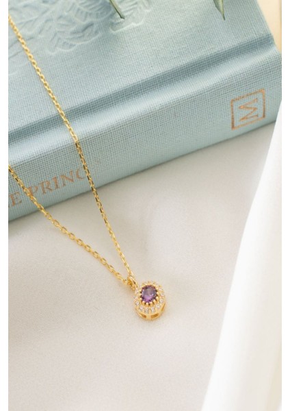 925 Ayar Gümüş Şubat Ayı Doğum Taşı ( Ametist ) Kolye