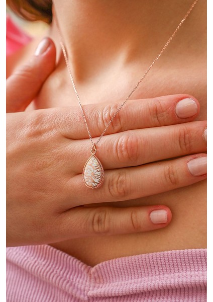 925 Ayar Gümüş Çift Taraflı Damla Kolye fiyatları